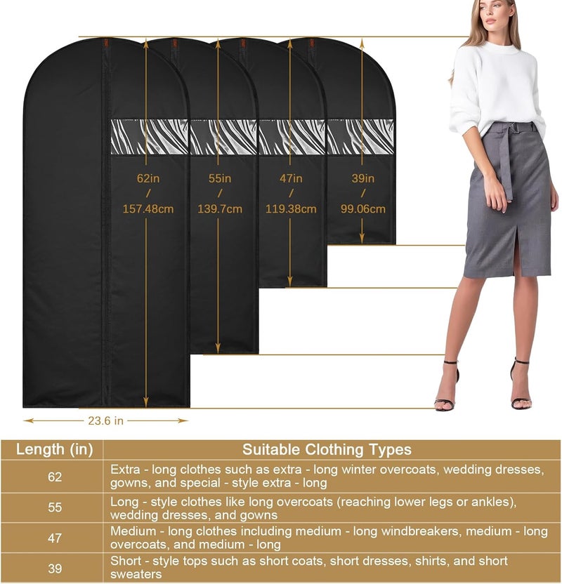 JOLYEAK 55-Inch Garment Bags Covers,Hanging Clothes Bag, Suit Cover Bags with Clear Window for Hanging Closet Clothes Storage and Travel (Black-55Inch) - Image 1